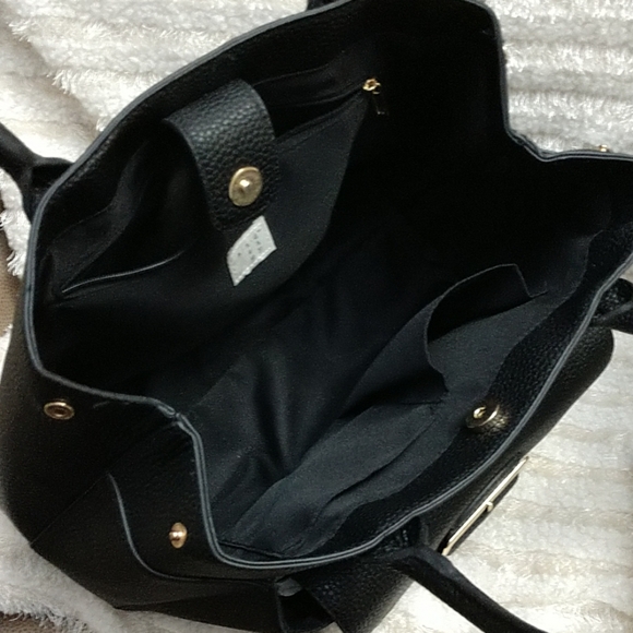 NEW A New Day Pebbled Vegan Leather Purse Bag Satchel Expandable Side Snap Black - Picture 3 of 7